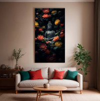 Buddha & Lotus Canvas Print | Spiritual Wall Art | Large Vertical Decor 24